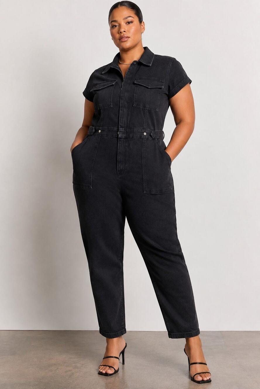 Good American Jumpsuit 2XL Utility Workwear Denim Cowgirl Western Cargo Zip NWT